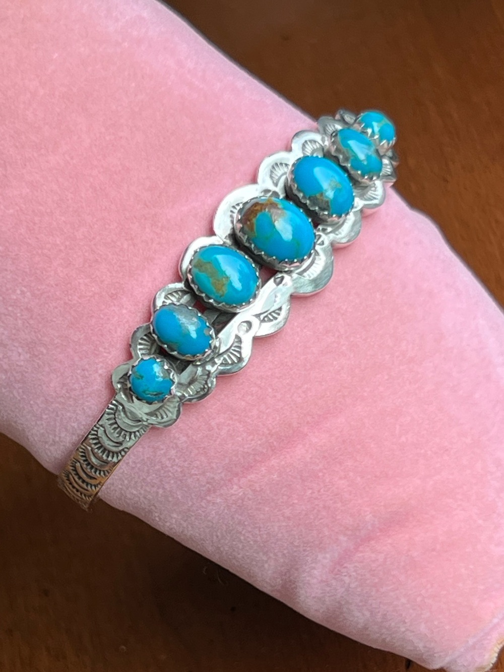 Handmade Solid Sterling Silver & Turquoise Cuff - Picture 2 of 5